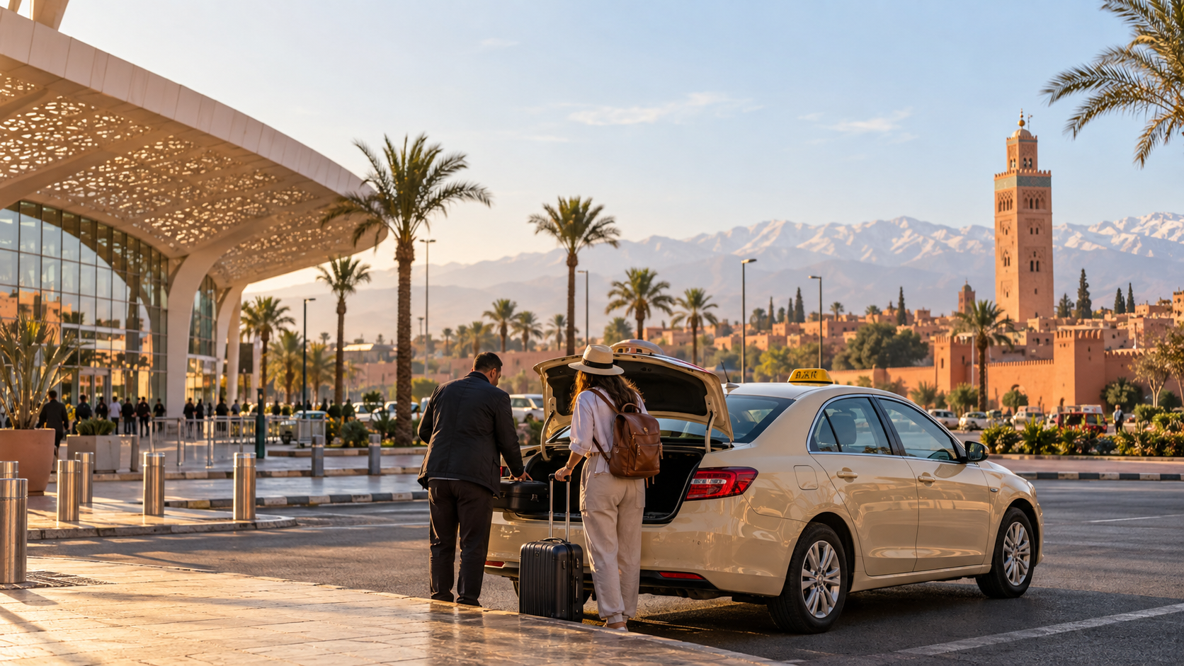Marrakech airport to Medina transfer with a traveller and taxi